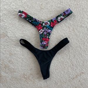 Floral and Black 2 Thong Bikini Bottoms